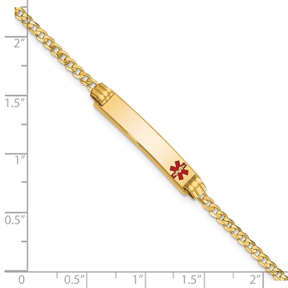 14K Medical Solid Chain/Solid Plate 26x5mm Off-Center Red Enamel Curb Link 7 inch ID Bracelet