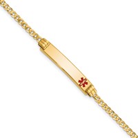 14K Yellow Gold Medical Solid Chain Solid Plate 26x 5mm Off-Center Red Enamel Curb Link ID Bracelet, 7" view 1