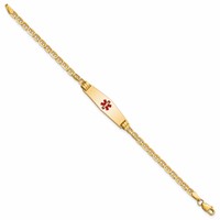 14K Yellow Gold Medical Solid Chain Solid Plate 25x 7mm Soft Diamond Shape Centered Red Enamel Anchor Link ID Bracelet, 6" view 2