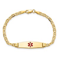 14K Yellow Gold Medical Solid Chain Solid Plate 25x 7mm Soft Diamond Shape Centered Red Enamel Anchor Link ID Bracelet, 6" view 4