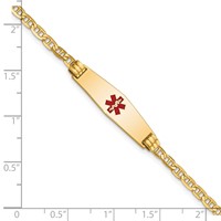 14K Yellow Gold Medical Solid Chain Solid Plate 25x 7mm Soft Diamond Shape Centered Red Enamel Anchor Link ID Bracelet, 6" view 3