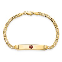 14K Medical Solid Chain Solid Plate 26x5mm Centered Red Enamel Anchor Link 6 Inch ID Bracelet view 4