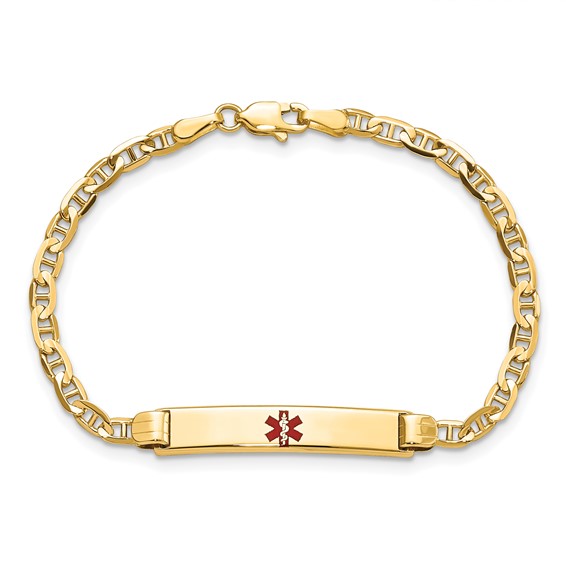 14K Medical Solid Chain/Solid Plate 26x5mm Centered Red Enamel Anchor Link 6 inch Baby/Child ID Bracelet