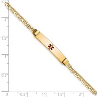 14K Medical Solid Chain Solid Plate 26x5mm Centered Red Enamel Anchor Link 6 Inch ID Bracelet view 3