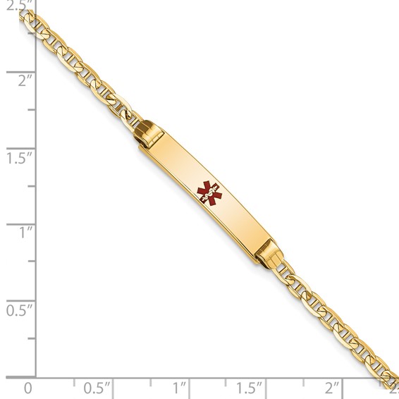 14K Medical Solid Chain/Solid Plate 26x5mm Centered Red Enamel Anchor Link 6 inch Baby/Child ID Bracelet