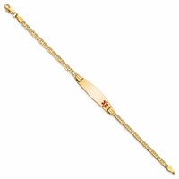 14K Yellow Gold Medical Solid Chain Solid Plate 26x7mm Soft Diamond Shape Off-Center Red Enamel Anchor Link ID Bracelet - 6in view 2