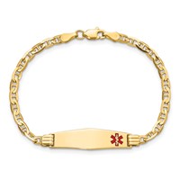 14K Yellow Gold Medical Solid Chain Solid Plate 26x7mm Soft Diamond Shape Off-Center Red Enamel Anchor Link ID Bracelet - 6in view 4