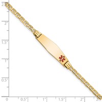 14K Yellow Gold Medical Solid Chain Solid Plate 26x7mm Soft Diamond Shape Off-Center Red Enamel Anchor Link ID Bracelet - 6in view 3