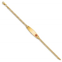 14K Yellow Gold Medical Solid Chain Solid Plate 26x 7mm Soft Diamond Shape Off-Center Red Enamel Anchor Link ID Bracelet, 7" view 2