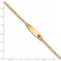 14K Yellow Gold Medical Solid Chain Solid Plate 26x 7mm Soft Diamond Shape Off-Center Red Enamel Anchor Link ID Bracelet, 7" view 3