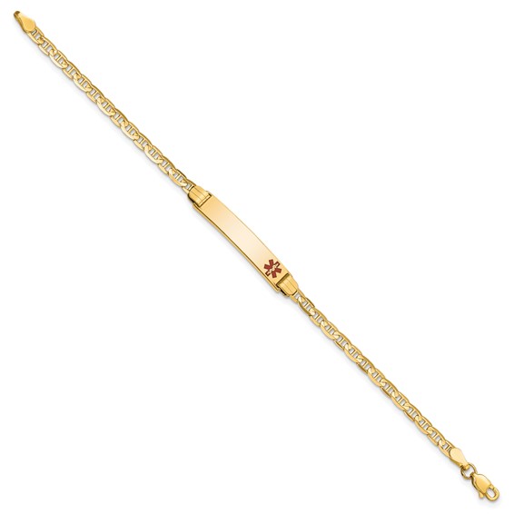 14K Medical Solid Chain/Solid Plate 26x5mm Off-Center Red Enamel Anchor Link 6 inch Baby/Child ID Bracelet