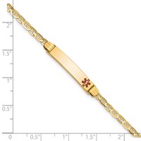 14K Yellow Gold Medical Solid Chain Solid Plate 26x5mm Off-Center Red Enamel Anchor Link ID Bracelet - 6in view 3