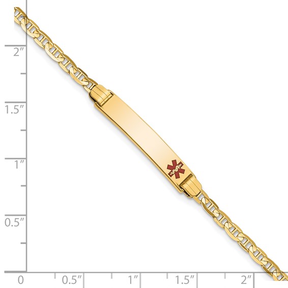 14K Medical Solid Chain/Solid Plate 26x5mm Off-Center Red Enamel Anchor Link 6 inch Baby/Child ID Bracelet