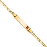 14K Yellow Gold Medical Solid Chain Solid Plate 26x5mm Off-Center Red Enamel Anchor Link ID Bracelet - 6in view 1