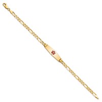 14K Yellow Gold Medical Solid Chain Solid Plate 24x 7mm Soft Diamond Shape Centered Red Enamel Figaro Link ID Bracelet, 7" view 2