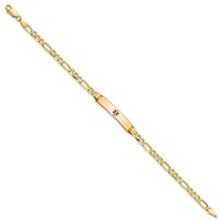 14K Yellow Gold Medical Solid Chain Solid Plate 26x 5mm Centered Red Enamel Figaro Link ID Bracelet, 7" view 2