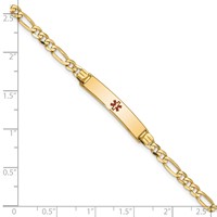14K Yellow Gold Medical Solid Chain Solid Plate 26x 5mm Centered Red Enamel Figaro Link ID Bracelet, 7" view 3