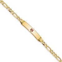 14K Yellow Gold Medical Solid Chain Solid Plate 26x 5mm Centered Red Enamel Figaro Link ID Bracelet, 7" view 1