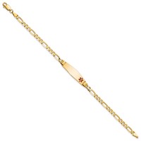 14K Yellow Gold Medical Solid Chain Solid Plate 26x7mm Soft Diamond Shape Off-Center Red Enamel Figaro Link ID Bracelet - 7in view 2
