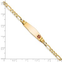 14K Yellow Gold Medical Solid Chain Solid Plate 26x7mm Soft Diamond Shape Off-Center Red Enamel Figaro Link ID Bracelet - 7in view 3