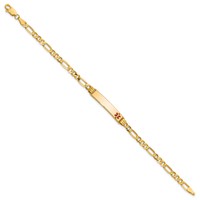 14K Yellow Gold Medical Solid Chain Solid Plate 26x5mm Off-Center Red Enamel Figaro Link ID Bracelet - 7in view 2