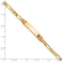 14K Yellow Gold Medical Solid Chain Solid Plate 26x5mm Off-Center Red Enamel Figaro Link ID Bracelet - 7in view 3