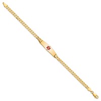 14K Yellow Gold Medical Solid Chain Solid Plate 24x7mm Soft Diamond Shape Centered Red Enamel Curb Link ID Bracelet - 7in view 2