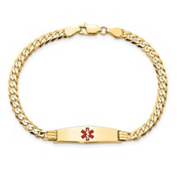 14K Yellow Gold Medical Solid Chain Solid Plate 24x7mm Soft Diamond Shape Centered Red Enamel Curb Link ID Bracelet - 7in view 4