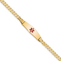 14K Yellow Gold Medical Solid Chain Solid Plate 24x7mm Soft Diamond Shape Centered Red Enamel Curb Link ID Bracelet - 7in view 1