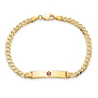 14K Yellow Gold Medical Solid Chain Solid Plate 26x5mm Centered Red Enamel Curb Link ID Bracelet - 7in view 4