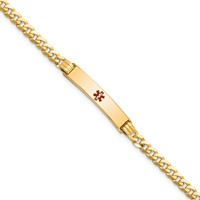14K Yellow Gold Medical Solid Chain Solid Plate 26x5mm Centered Red Enamel Curb Link ID Bracelet - 7in view 1