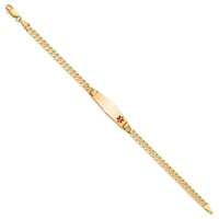 14K Yellow Gold Medical Solid Chain Solid Plate 26x 7mm Soft Diamond Shape Off-Center Red Enamel Curb Link ID Bracelet, 8" view 2