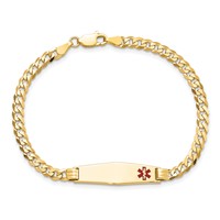 14K Yellow Gold Medical Solid Chain Solid Plate 26x 7mm Soft Diamond Shape Off-Center Red Enamel Curb Link ID Bracelet, 8" view 4