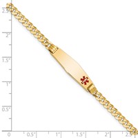 14K Yellow Gold Medical Solid Chain Solid Plate 26x 7mm Soft Diamond Shape Off-Center Red Enamel Curb Link ID Bracelet, 8" view 3