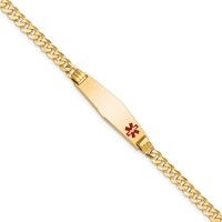 14K Yellow Gold Medical Solid Chain Solid Plate 26x 7mm Soft Diamond Shape Off-Center Red Enamel Curb Link ID Bracelet, 8" view 1