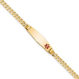 14K Medical Solid Chain/Solid Plate 26x7mm Soft Diamond Shape Off-Center Red Enamel Curb Link 8 inch ID Bracelet