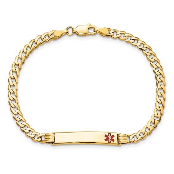 14K Medical Solid Chain/Solid Plate 26x5mm Off-Center Red Enamel Curb Link 8 inch ID Bracelet
