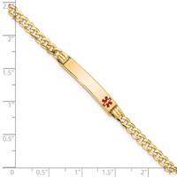 14K Yellow Gold Medical Solid Chain Solid Plate 26x5mm Off-Center Red Enamel Curb Link ID Bracelet - 7in view 3