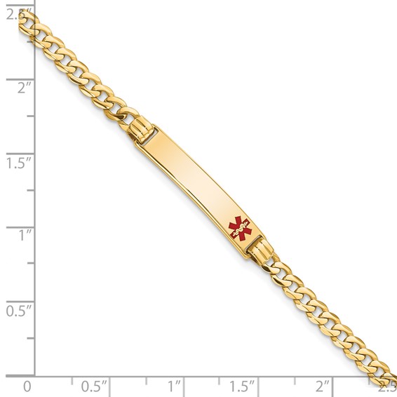 14K Medical Solid Chain/Solid Plate 26x5mm Off-Center Red Enamel Curb Link 8 inch ID Bracelet
