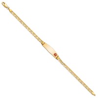 14K Yellow Gold Medical Solid Chain Solid Plate 26x7mm Soft Diamond Shape Off-Center Red Enamel Anchor Link ID Bracelet - 8in view 2