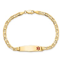 14K Yellow Gold Medical Solid Chain Solid Plate 26x7mm Soft Diamond Shape Off-Center Red Enamel Anchor Link ID Bracelet - 8in view 4
