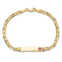 14K Yellow Gold Medical Solid Chain Solid Plate 26x5mm Off-Center Red Enamel Anchor Link ID Bracelet - 7in view 4