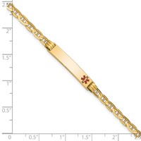14K Yellow Gold Medical Solid Chain Solid Plate 26x5mm Off-Center Red Enamel Anchor Link ID Bracelet - 7in view 3
