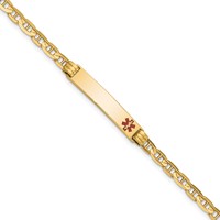 14K Yellow Gold Medical Solid Chain Solid Plate 26x5mm Off-Center Red Enamel Anchor Link ID Bracelet - 7in view 1