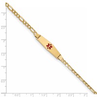 14K Medical Semi-Solid Chain Solid Plate 26x7mm Soft Diamond Shape Centered Red Enamel Figaro Link 7 Inch ID Bracelet view 3