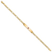 14K Yellow Gold Medical Semi-Solid Chain Solid Plate 26x 5mm Centered Red Enamel Figaro Link ID Bracelet, 7" view 2