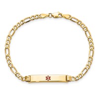 14K Yellow Gold Medical Semi-Solid Chain Solid Plate 26x 5mm Centered Red Enamel Figaro Link ID Bracelet, 7" view 4