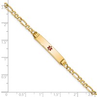 14K Yellow Gold Medical Semi-Solid Chain Solid Plate 26x 5mm Centered Red Enamel Figaro Link ID Bracelet, 7" view 3