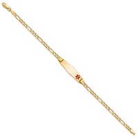 14K Yellow Gold Medical Semi-Solid Chain Solid Plate 26x 7mm Soft Diamond Shape Off-Center Red Enamel Figaro Link ID Bracelet, 8" view 2