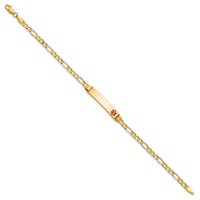 14K Yellow Gold Medical Semi-Solid Chain Solid Plate 26x 5mm Off-Center Red Enamel Figaro Link ID Bracelet, 7" view 2